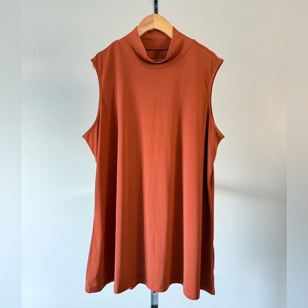 Susan Graver Modern Essentials Liquid Knit Mock Neck Top COLOR: Ginger Spice.
